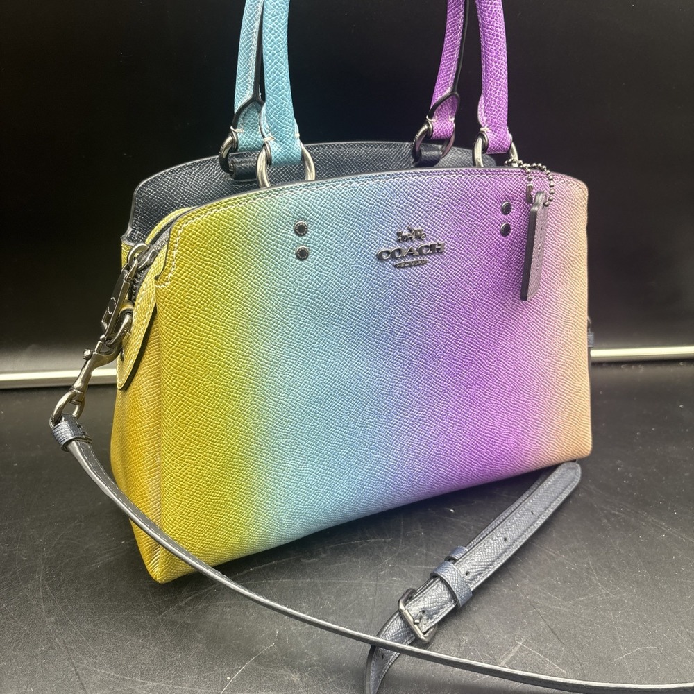 Coach Mini Lillie Carryall Rainbow Ombré Satchel 10"x7" No. A2080-91055 Purple - Picture 4 of 12